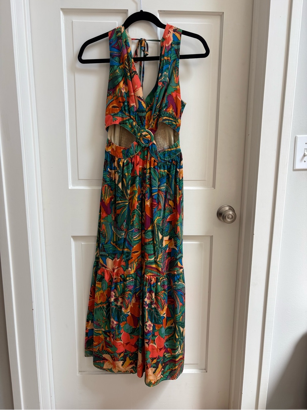 Dress Forum Tropical Cutout Maxi Dress - Green, Orange, Blue